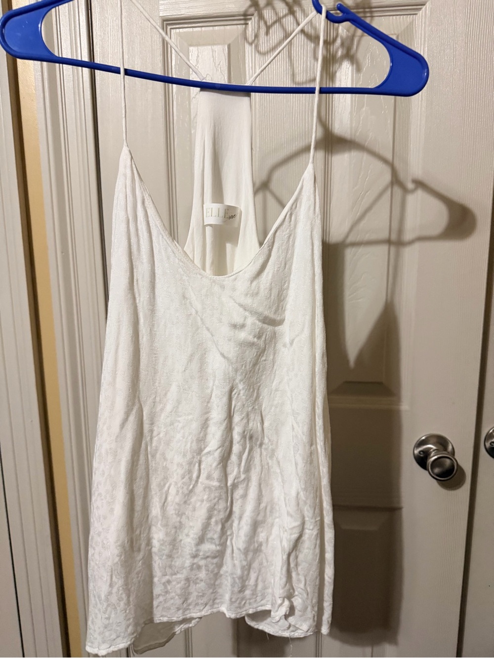 Elle White leopard print-Texture Spaghetti Strap Camisole